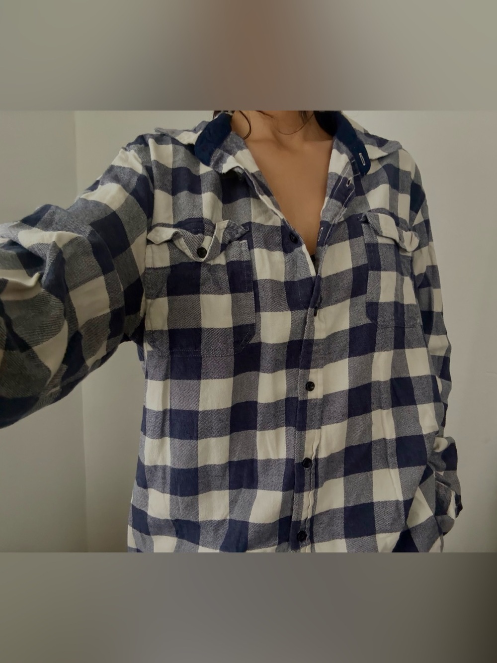 Goodfellow & Co Navy and White Plaid Shirt
